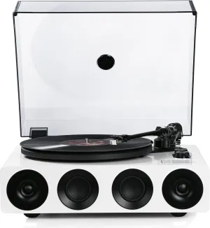 1 by ONE All-in-One Record Player with Wireless Input, High Fidelity Belt Drive Turntable with Built-in Speakers, Magnetic Cartridge AT-3600L, Built-in Preamp, Piano Lacquer White