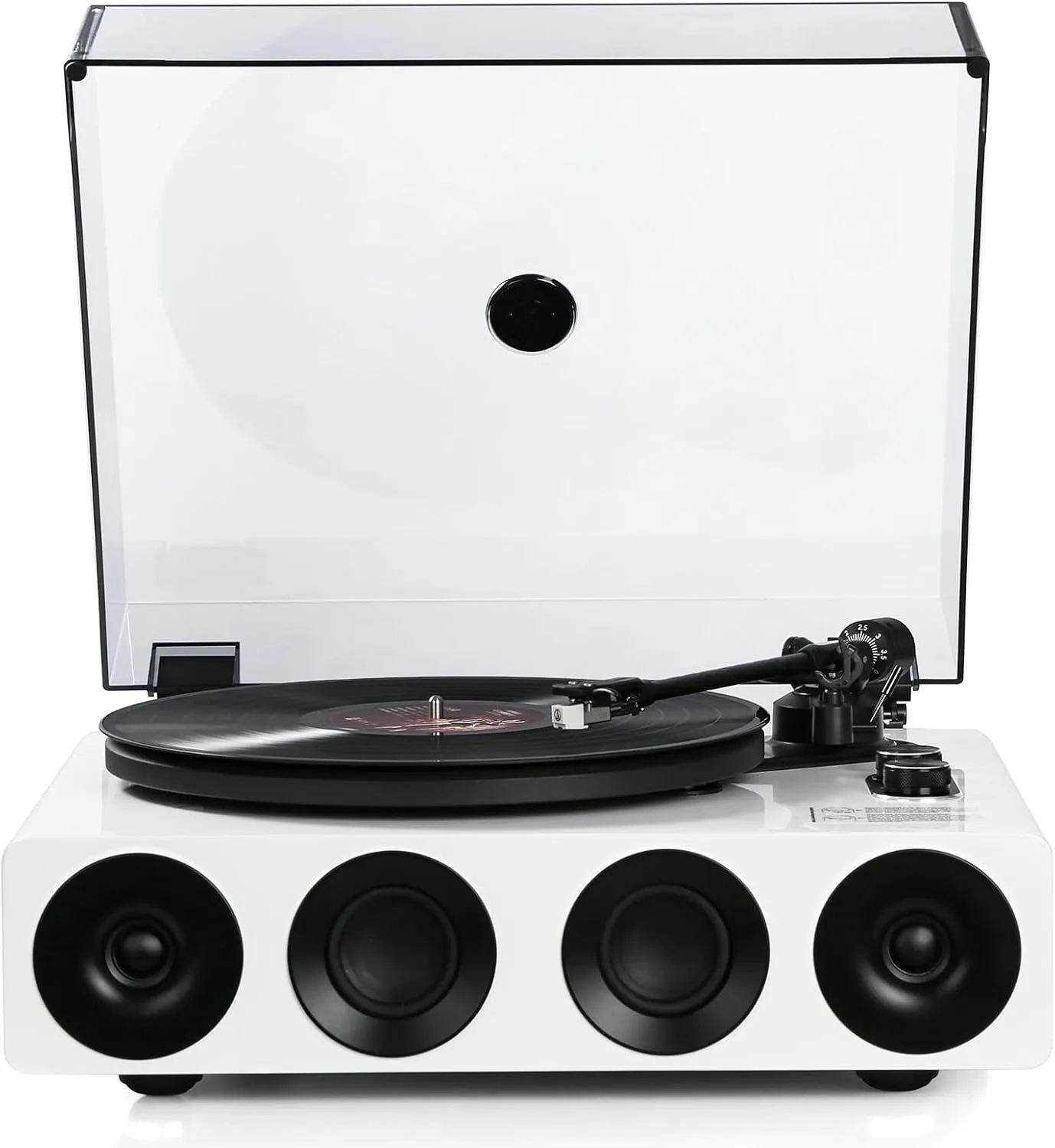 1 by ONE All-in-One Record Player with Wireless Input, High Fidelity Belt Drive Turntable with Built-in Speakers, Magnetic Cartridge AT-3600L, Built-in Preamp, Piano Lacquer White