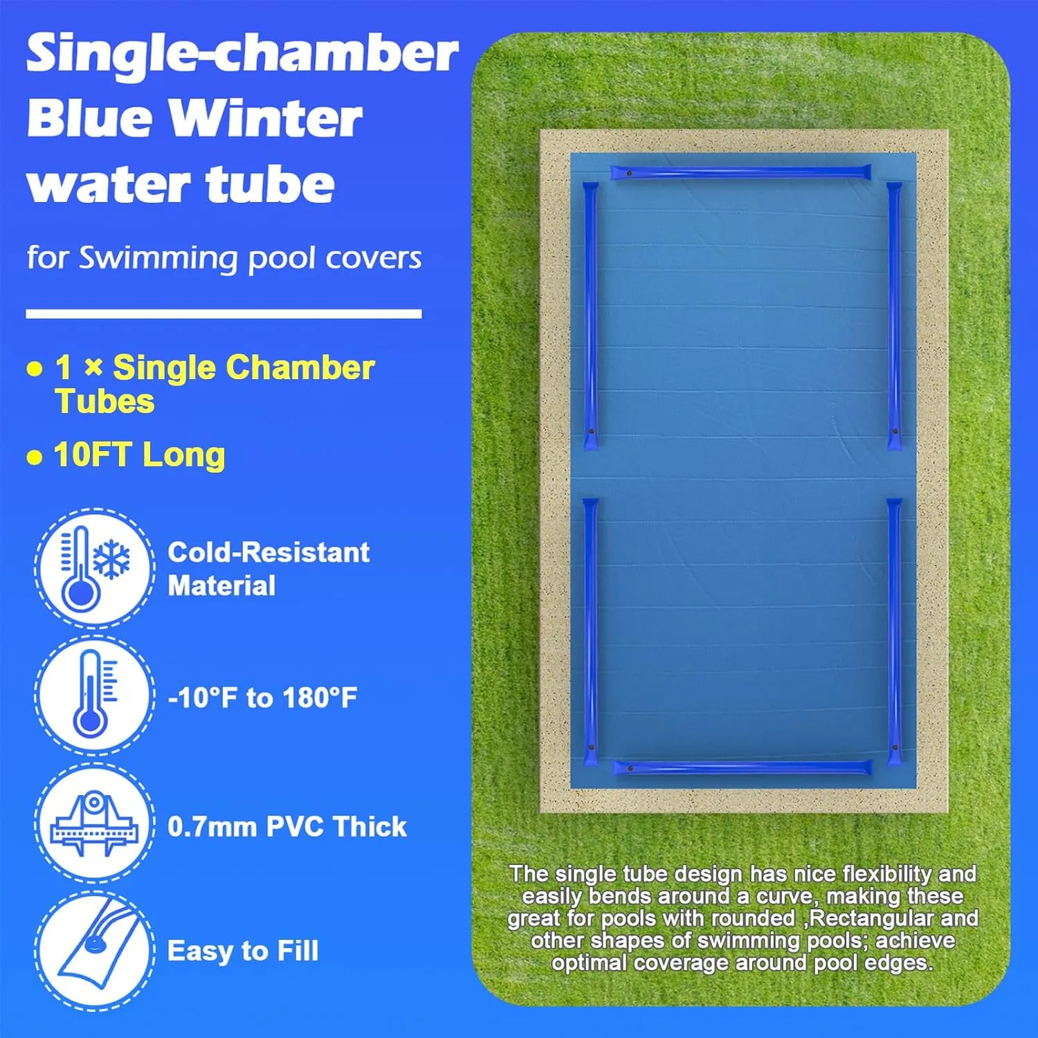 1 Pack 0.7mm Thicker Pool Cover Water Bags, 10FT Blue Single Chamber Water Tubes for Inground Swimming Pool Winter Cover, Three-Layer Composite Material