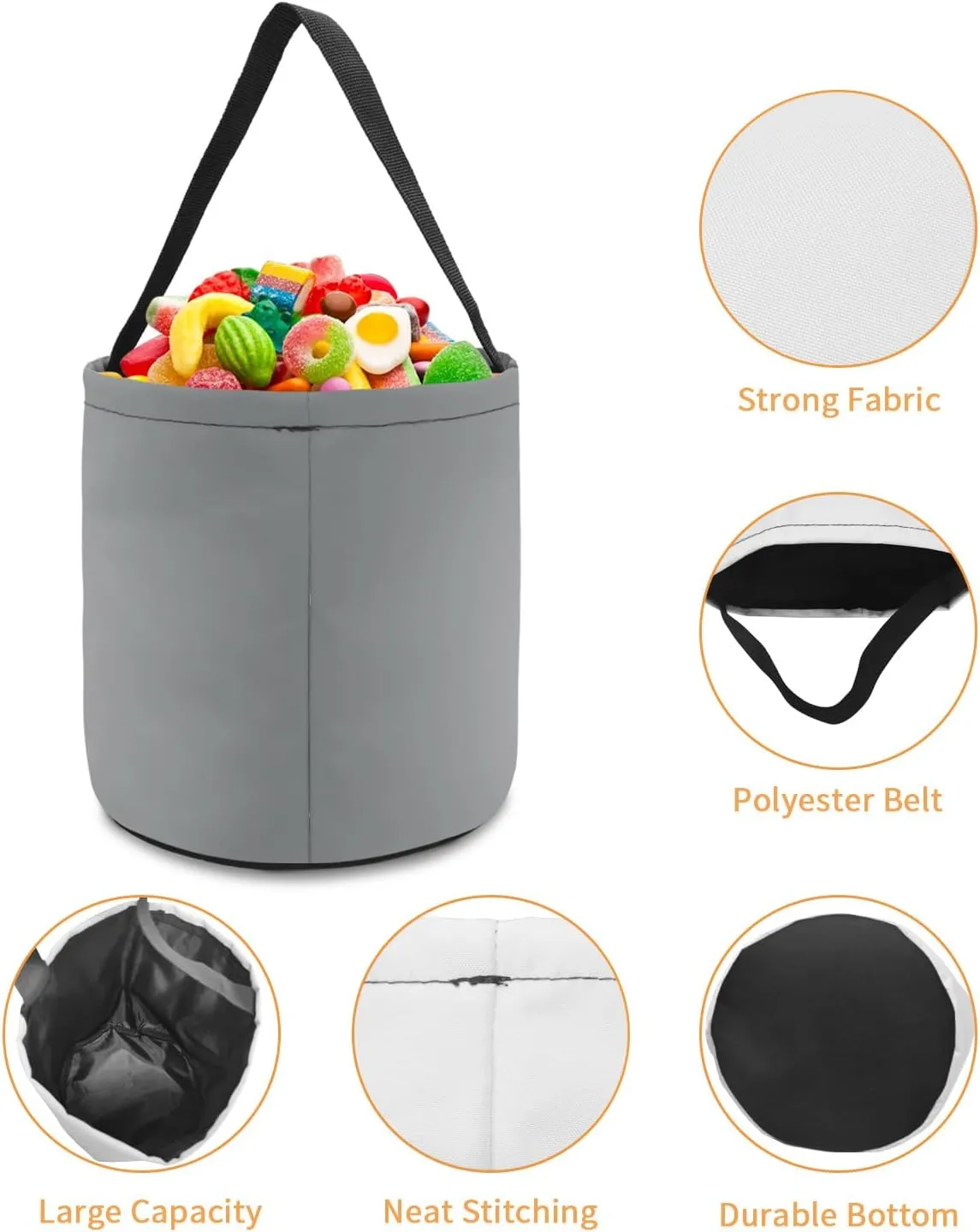 1 Piece Halloween Trick or Treat Candy Bags,White Bling Chic Flower Reusable Goody Bucket Collapsible Candy Tote Bag for Holiday Gift Basket Party Favor,Water Lily Flower Bloom in Pond