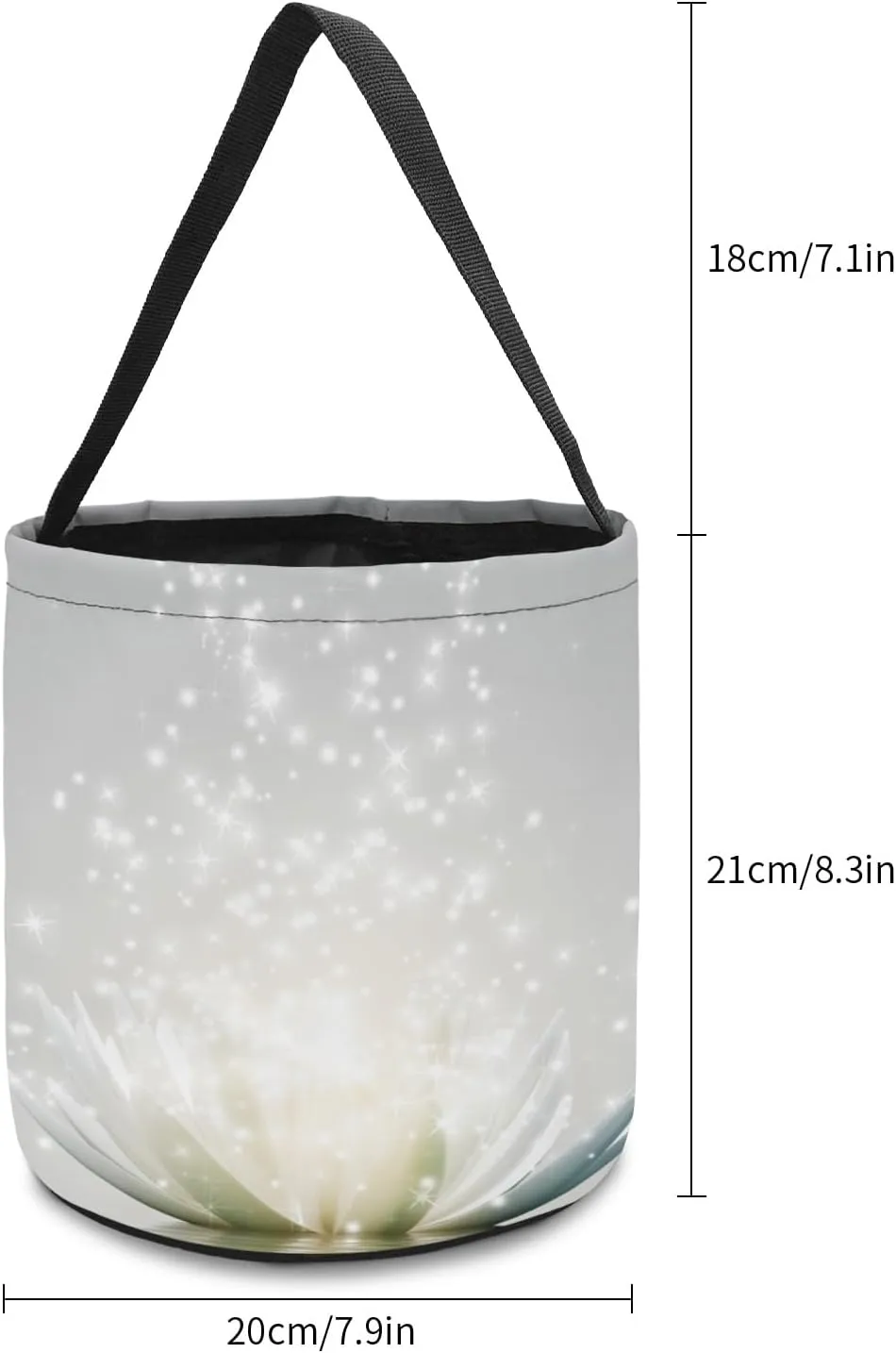 1 Piece Halloween Trick or Treat Candy Bags,White Bling Chic Flower Reusable Goody Bucket Collapsible Candy Tote Bag for Holiday Gift Basket Party Favor,Water Lily Flower Bloom in Pond