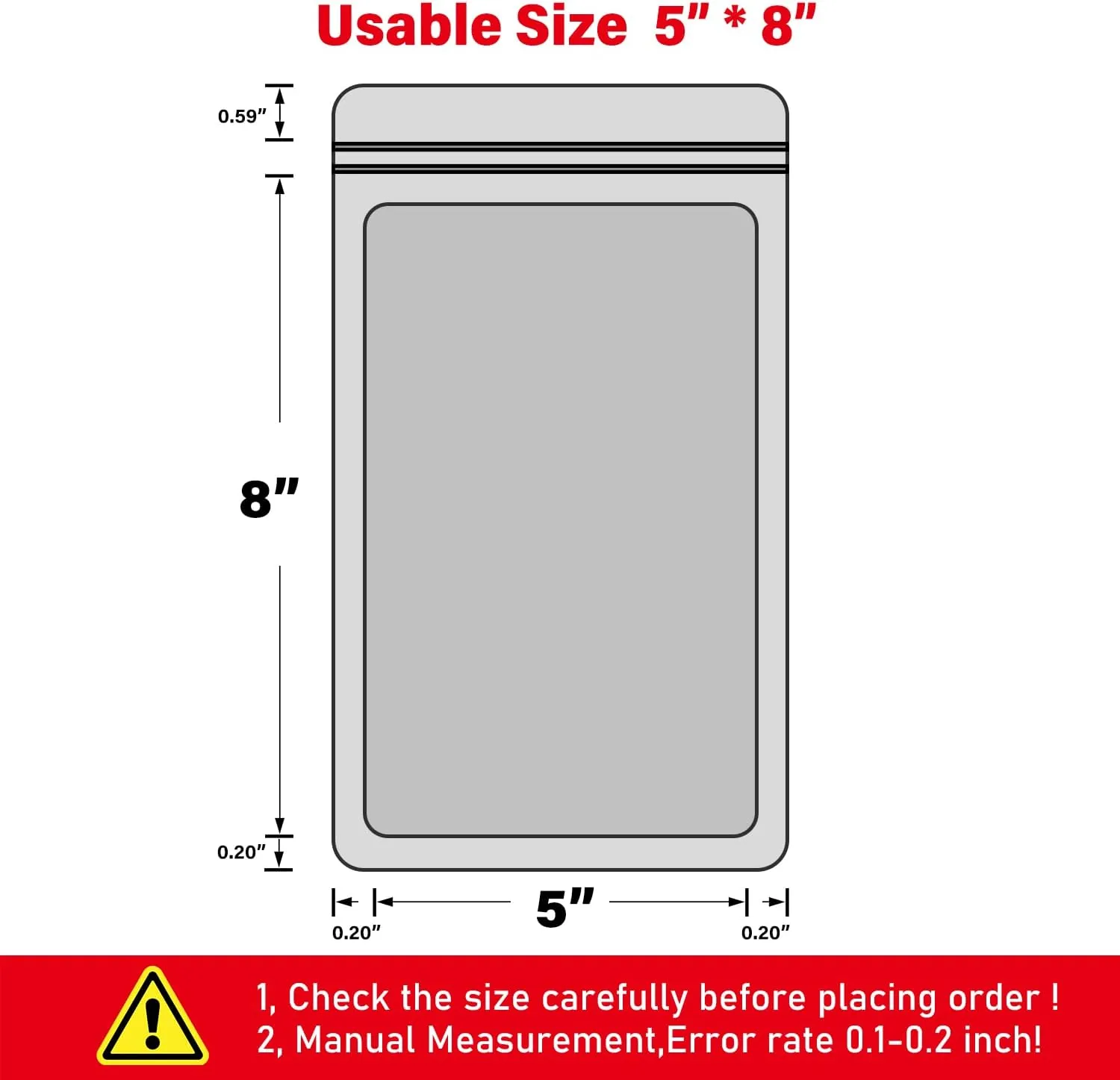 100-pack 5×8 inch mylar bags with clear window holographic resealable sealable packaging zip bag for small bussiness jewelry candy sample food packing supplies （black）