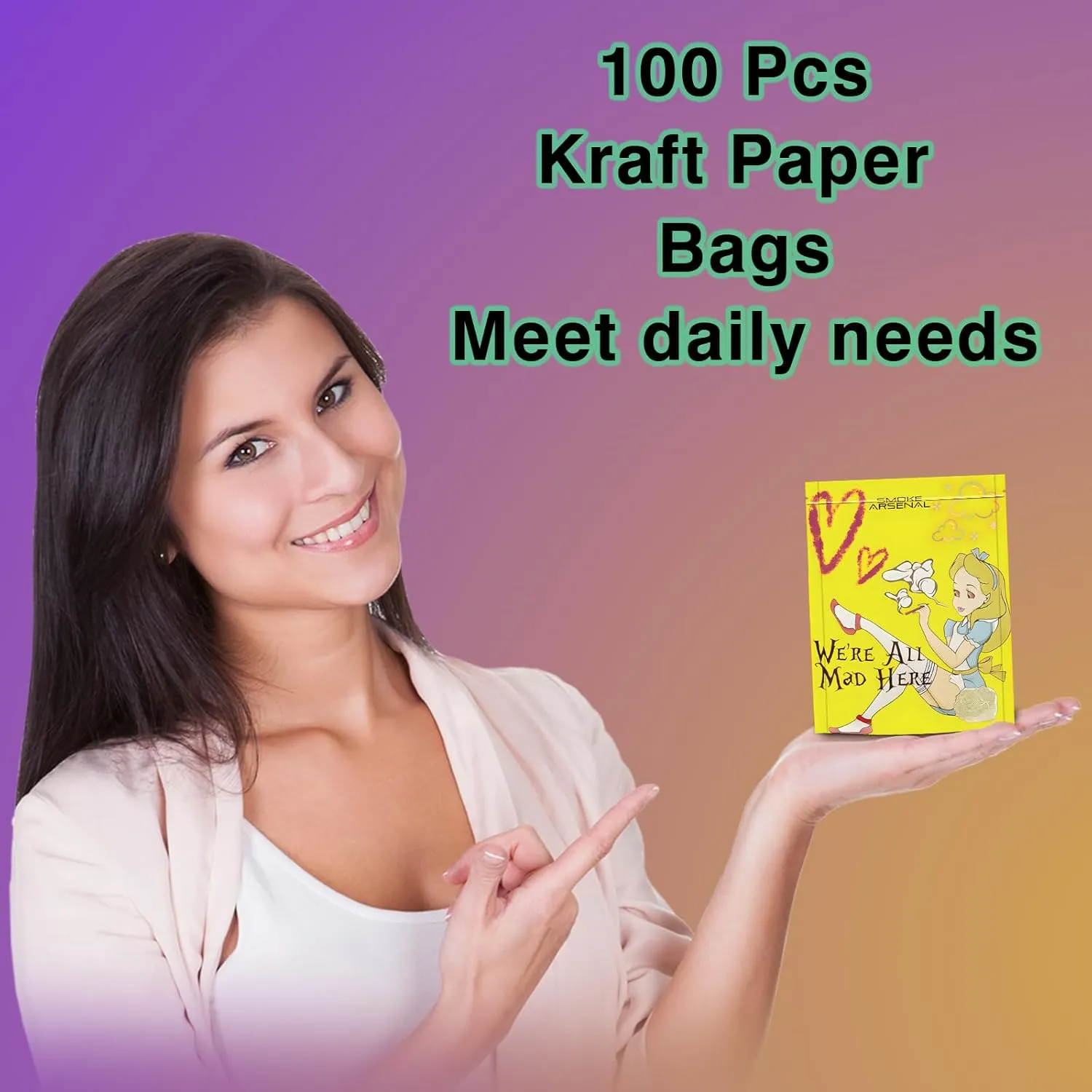 100 Pcs Kraft Paper Self Sealing Bags Clear Window Resealable, 5.3 x 3.5 Inches, Eco-Friendly Food Grade Resealable Bags for Candy, Biscuit, Party Favors, Small Business Packaging
