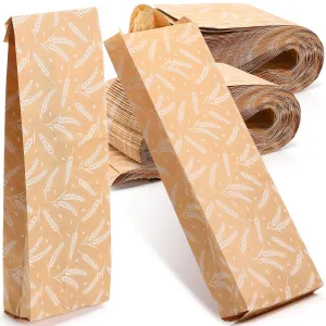100 Pcs Paper French Bread Bags 4.5" x 2.5" x 16" Long French Loaf Bags Bulk for Homemade Bread Loaf Brown Kraft Wheat Pattern Bake Storage Sacks Wine Packaging Baker