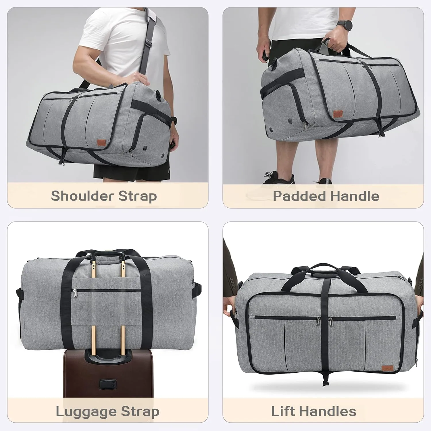 100L Travel Duffle Bag for Men, Urtala 32” Large Duffle Bag for Traveling with Shoe Compartment, Foldable Travel Duffel Bag Weekender Bag Gym Bag for Men Women Waterproof & Tear Resistant (Gray)