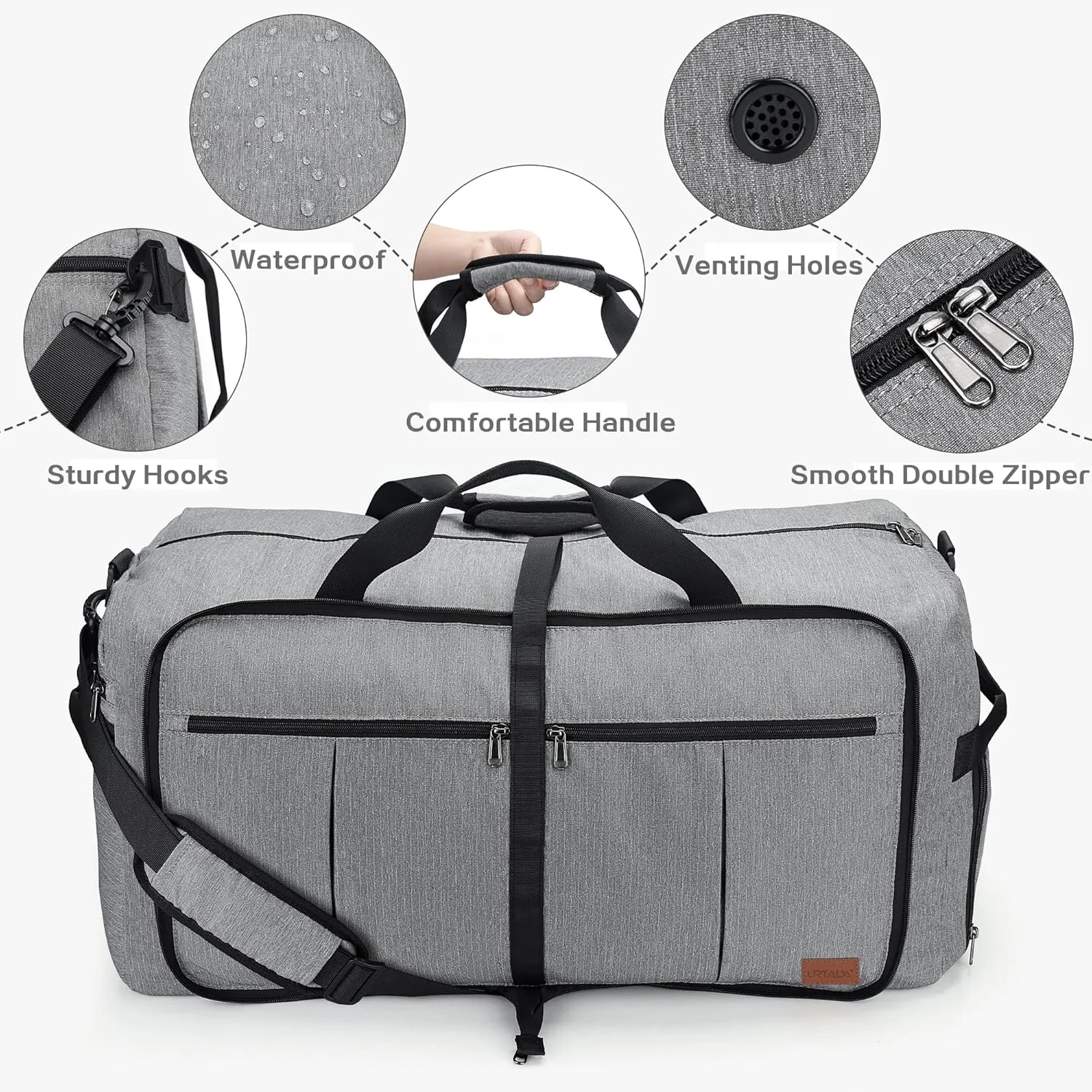 100L Travel Duffle Bag for Men, Urtala 32” Large Duffle Bag for Traveling with Shoe Compartment, Foldable Travel Duffel Bag Weekender Bag Gym Bag for Men Women Waterproof & Tear Resistant (Gray)