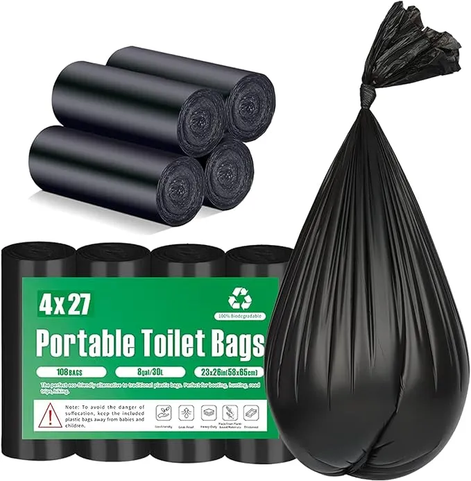 108 Portable Toilet Bags, 8 Gallon Biodegradable Camping Toilet Bags for Portable Potty, Thickened Compostable Toilet Waste Bags for 5 Gallon Bucket Trash Can Bin Liner RV Toilet Camping Car Outdoor