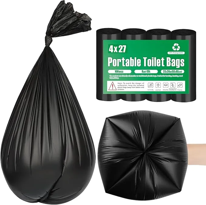 108 Portable Toilet Bags, 8 Gallon Biodegradable Camping Toilet Bags for Portable Potty, Thickened Compostable Toilet Waste Bags for 5 Gallon Bucket Trash Can Bin Liner RV Toilet Camping Car Outdoor