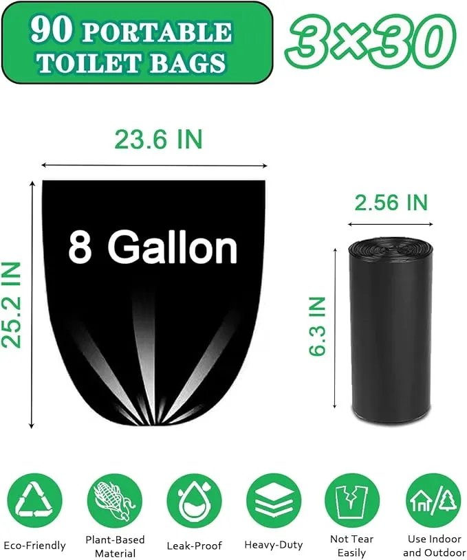 108 Portable Toilet Bags, Biodegradable Camping Toilet Bags 8 Gallon Thickened Portable Potty Bags for 5 Gallon Bucket Toilet Compostable Bags for Adults Outdoor Travel