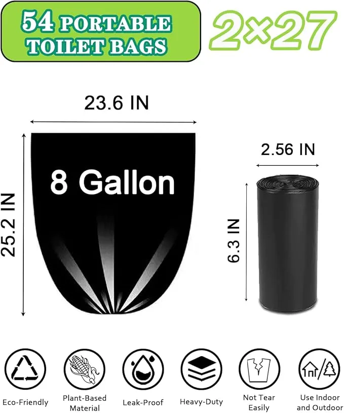 108 Portable Toilet Bags, Biodegradable Camping Toilet Bags 8 Gallon Thickened Portable Potty Bags for 5 Gallon Bucket Toilet Compostable Bags for Adults Outdoor Travel