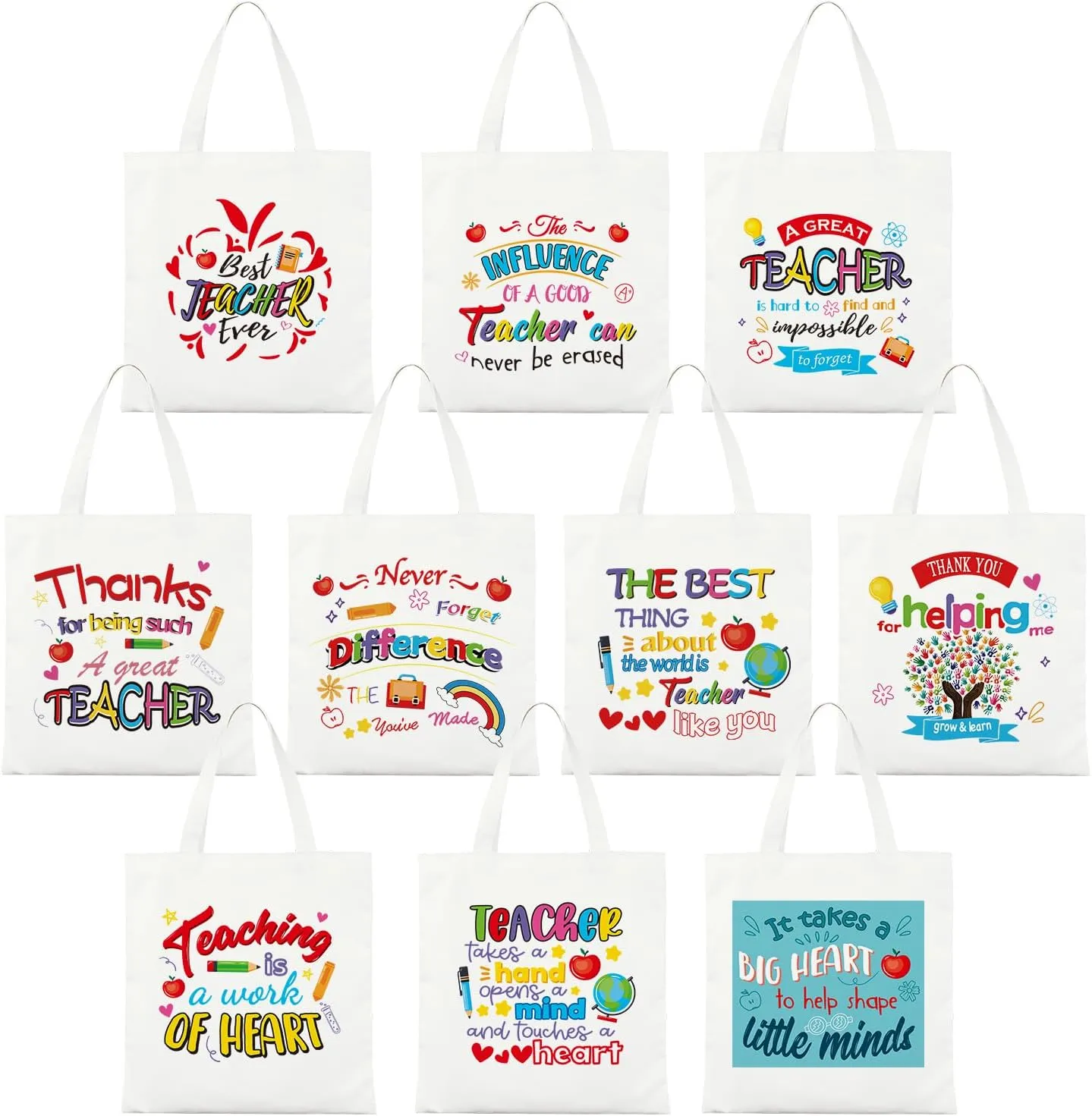 10PCS Teacher Appreciation Basket Bags, Canvas Tote Bags for Students Carrying Thank You Teacher Gift Container with Handle