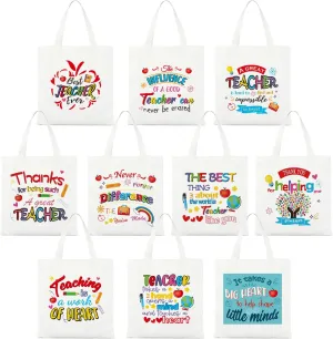 10PCS Teacher Appreciation Basket Bags, Canvas Tote Bags for Students Carrying Thank You Teacher Gift Container with Handle