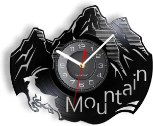 12 Inch Decorative Wall Clock Mountain Range Rest Time Camping Vinyl Record Wall Clock Decor Room Nature Landscape Hiking Wild Animal Elk Watch for Room Decoration