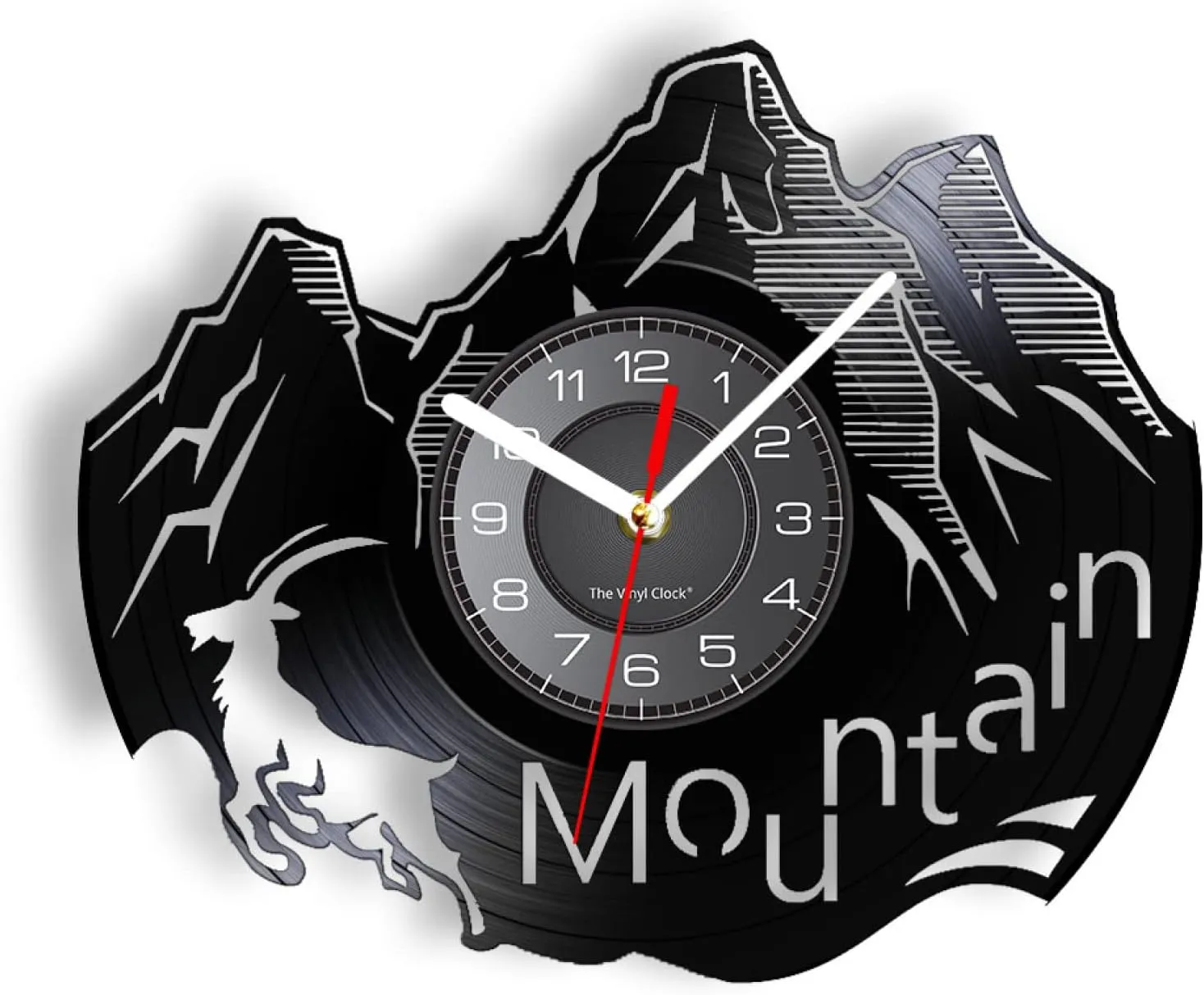12 Inch Decorative Wall Clock Mountain Range Rest Time Camping Vinyl Record Wall Clock Decor Room Nature Landscape Hiking Wild Animal Elk Watch for Room Decoration
