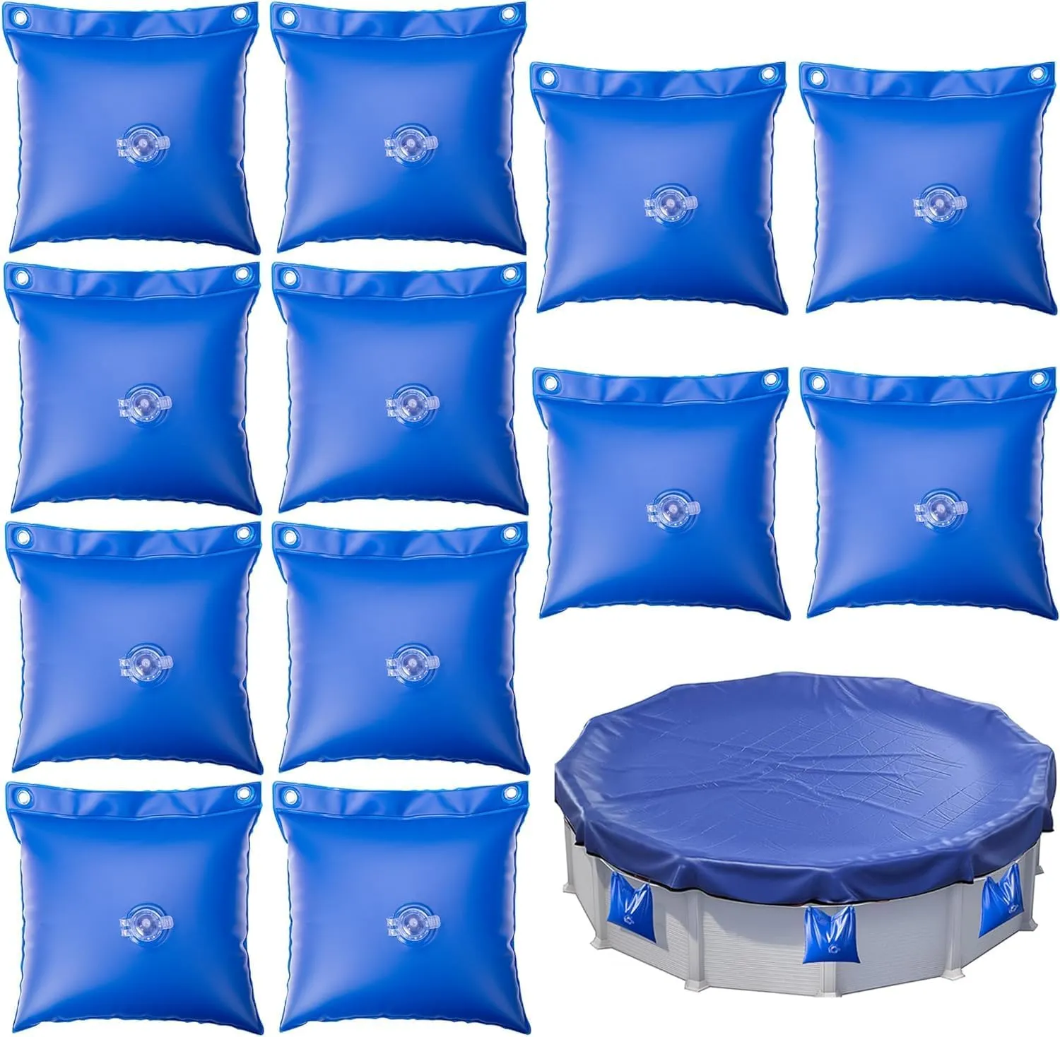 12 Pack Swimming Pool Cover Hanging Bag - 0.4 mm PVC Pool Cover Weights - Heavy-Duty Winter Water Tube for Above Ground Winter Pool Cover，11.5″L×11.5″W