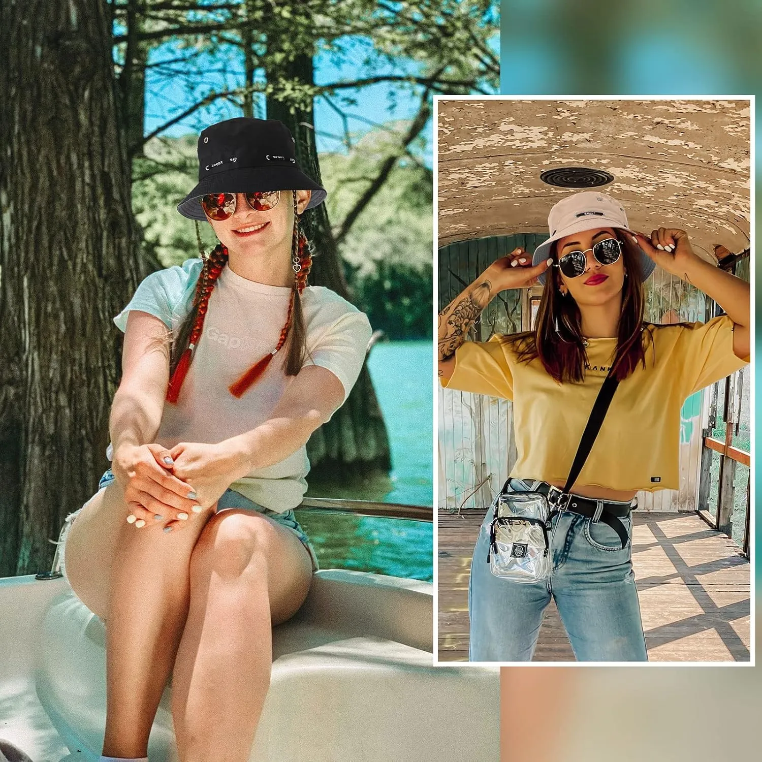 12 Pcs Bucket Hat Summer Adjustable UV Protection Hat Bulk Wide Brim with Strings for Beach Camping Hiking