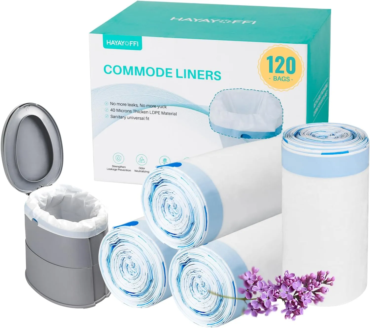 120 Bedside Commode Liners Disposable Lavender Scented Commode Bags,Thicker Potty Chair Liners Fits All Standard Adult Commode Chairs Toilet Bucket Potty Bedpan in Medical Care