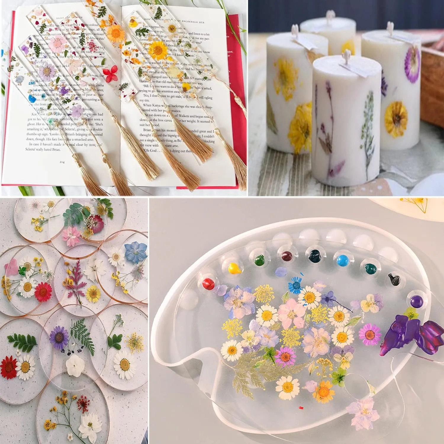 122PCS Large Nature Dried Pressed Flowers for Resin Mold, Real Dry Pressing Floral with Butterfly Transparent Stickers Set for DIY Jewelry Making Nail Card Scrapbook Art Craft Love Parade