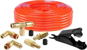 1/4 DOT Air Line Kit for Spring Bag Suspension, Include Truck Trailer Brass DOT Air Brake Line Fittings -Schrader Valves,1/4 NPT Elbow Fitting,Union Tee and and 20 Feet Tubing