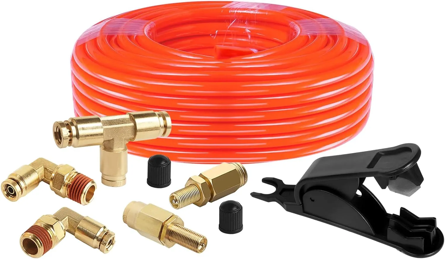 1/4 DOT Air Line Kit for Spring Bag Suspension, Include Truck Trailer Brass DOT Air Brake Line Fittings -Schrader Valves,1/4 NPT Elbow Fitting,Union Tee and and 20 Feet Tubing