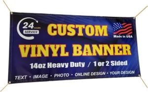 14oz Custom Vinyl Banner, Full Color, Premium Coated Material, Heavy Duty Sign, Backdrop, Indoor / Outdoor, For Advertising, Tadeshow, Occasions, Online Design or Print Your Design, 1 or 2 Sided (6 X 8 ft (H X W))