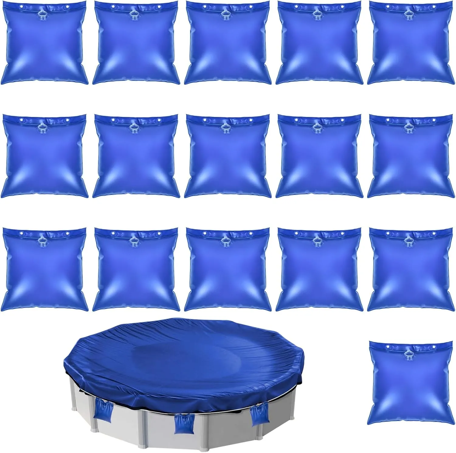 16 Pack Swimming Pool Water Bags, Pool Cover Weight for Above Ground Pool Cover Hanging Bag,Sturdy 0.4 mm PVC,Winter Water Tube Wall Bags，Winter Pool Bags for Closing Kit for Pool, 12″L×12″W