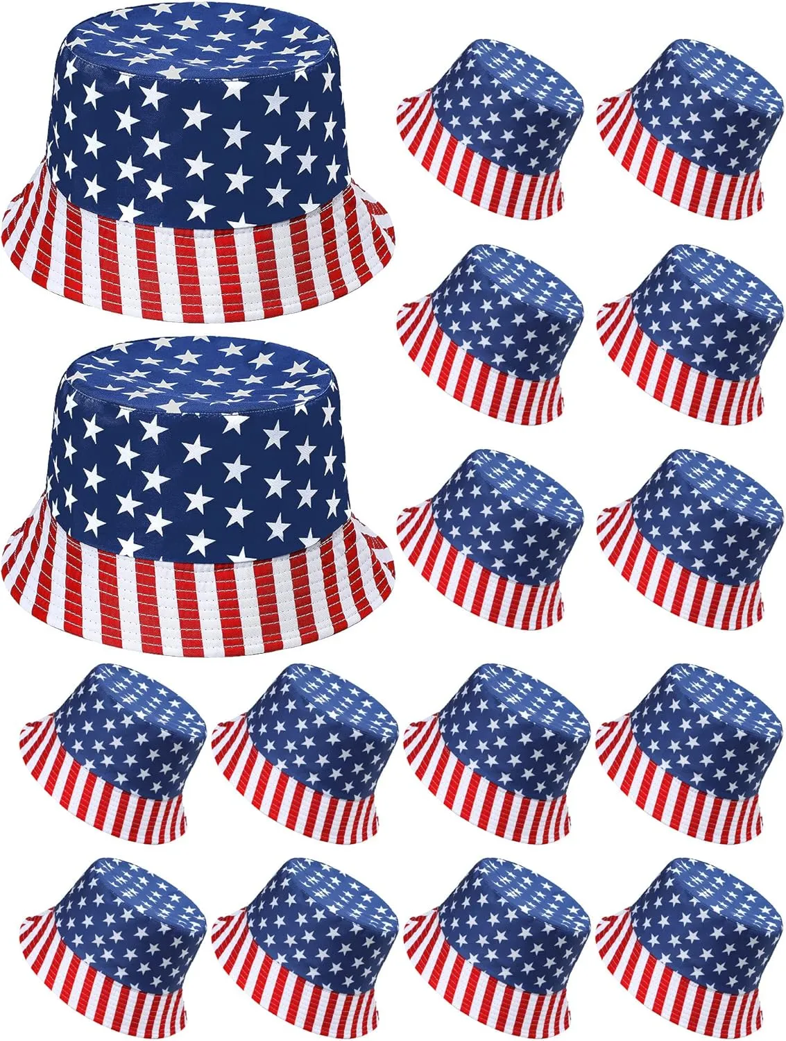 16 Pcs American Flag Bucket Hat Packable 4th of July Fisherman Hats USA Bucket Hat Patriotic Summer Travel Beach Sun Hat for Women Men