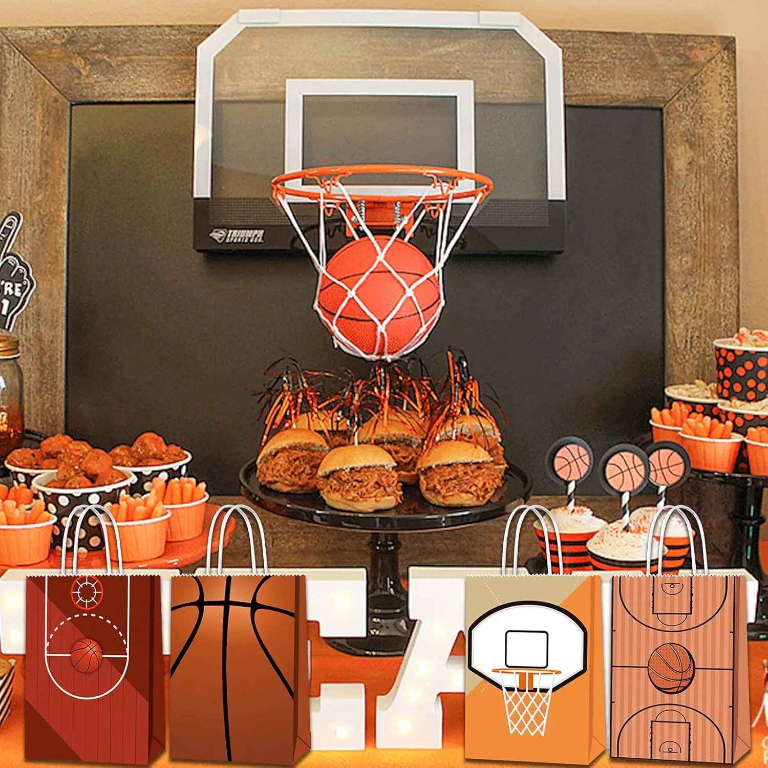 16 PCS Basketball Gift Bags with Handles for Basketball Birthday Party Supplies, Basketball Party Favor Bags Candy Treats Bags, Basketball Goodie Bags for Kids Boys Girls