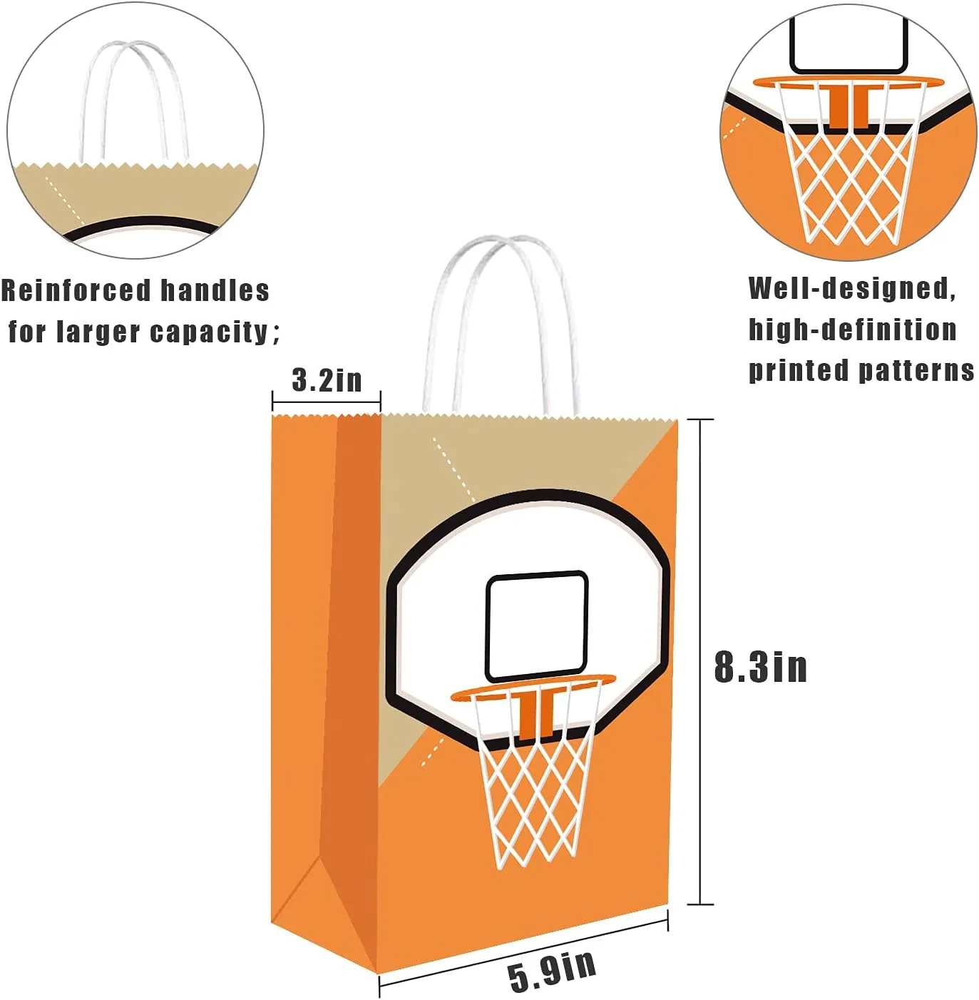 16 PCS Basketball Gift Bags with Handles for Basketball Birthday Party Supplies, Basketball Party Favor Bags Candy Treats Bags, Basketball Goodie Bags for Kids Boys Girls