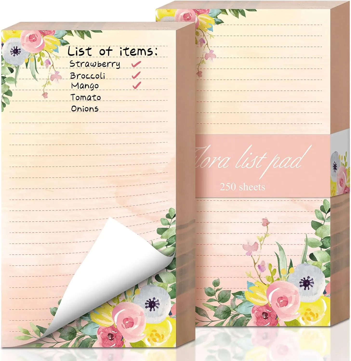 2 Pack 500 Sheets Floral Note Pads Flower to Do List Notepad 4.5 x 8 Inch Shopping Grocery List Notepads Daily Checklist Notebook Memo Pads for Weekly Plan Agenda Organizers Home Office Supplies