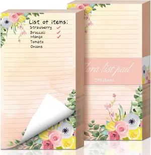 2 Pack 500 Sheets Floral Note Pads Flower to Do List Notepad 4.5 x 8 Inch Shopping Grocery List Notepads Daily Checklist Notebook Memo Pads for Weekly Plan Agenda Organizers Home Office Supplies