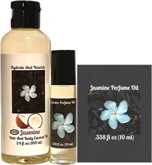 2 Pack Perfume Oil & Body Oil Set. Jasmine Scent Coconut Oil for Hair, Skin & Nails. Roll-On Perfume Oil Scented Body Oil Massage Oil. 3.4 Fl oz, 10ml