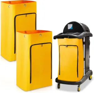 2 Pack Replacement Janitorial Cleaning Cart Bag Zippered Front 24 Gallon Large Capacity Commercial Cleaning Bags for Housekeeping Carts, Yellow, 26.5 x 15.5 x 10.5 Inch