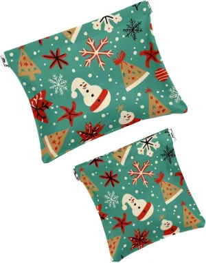 2 PCS Faux Leather Makeup Bag Set, Small Makeup Pouch, Portable No Zipper Makeup Pouch, Mini Makeup Pouch for Lipstick, Christmas Cartoon Lovely Santa Claus Elk