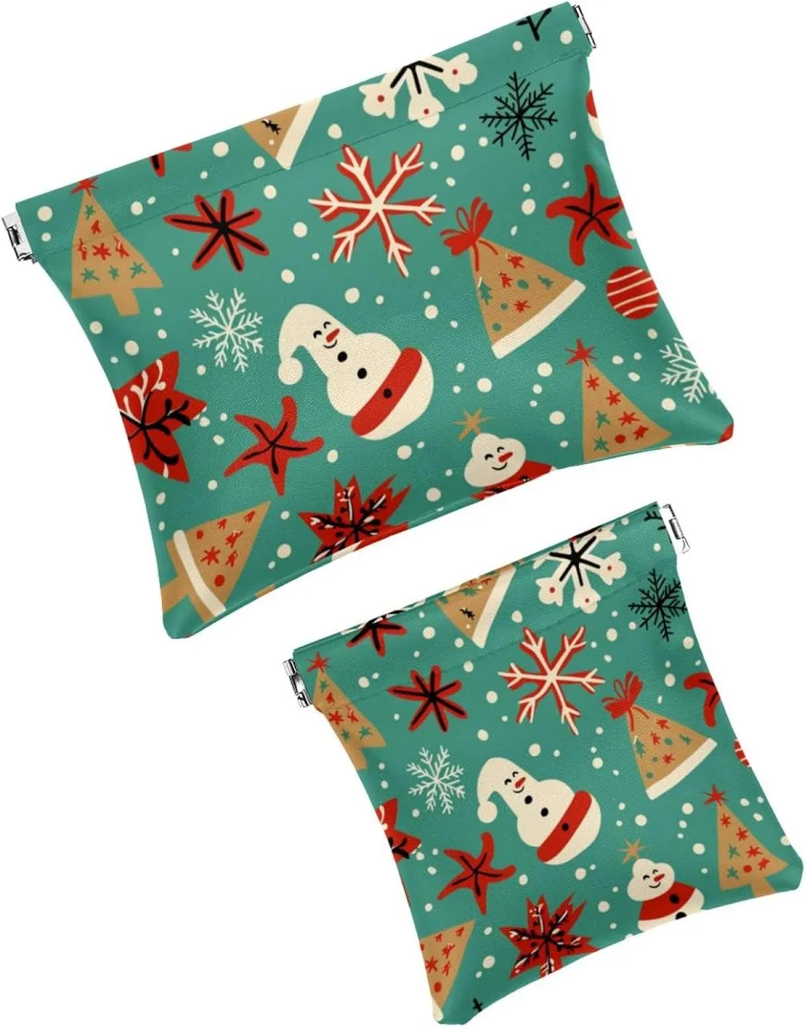 2 PCS Faux Leather Makeup Bag Set, Small Makeup Pouch, Portable No Zipper Makeup Pouch, Mini Makeup Pouch for Lipstick, Christmas Cartoon Lovely Santa Claus Elk