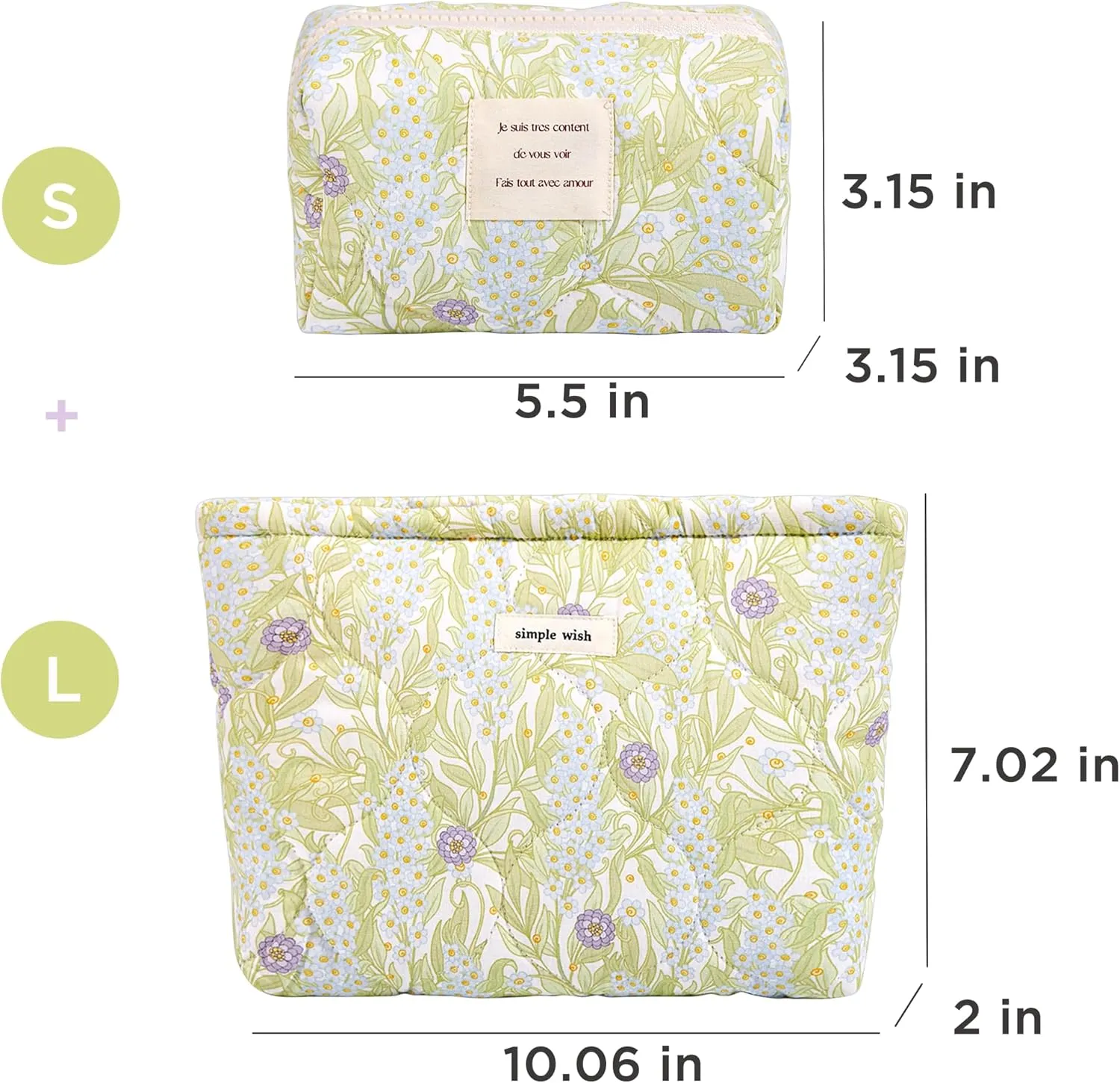 2 Pcs Floral Makeup Bag Large Travel Cotton Quilted Cosmetic Makeup Bag Organizer, Cute Coquette Aesthetic Zipper Portable Pouch Purse Storage Toiletry Bag for Women Girls accessories