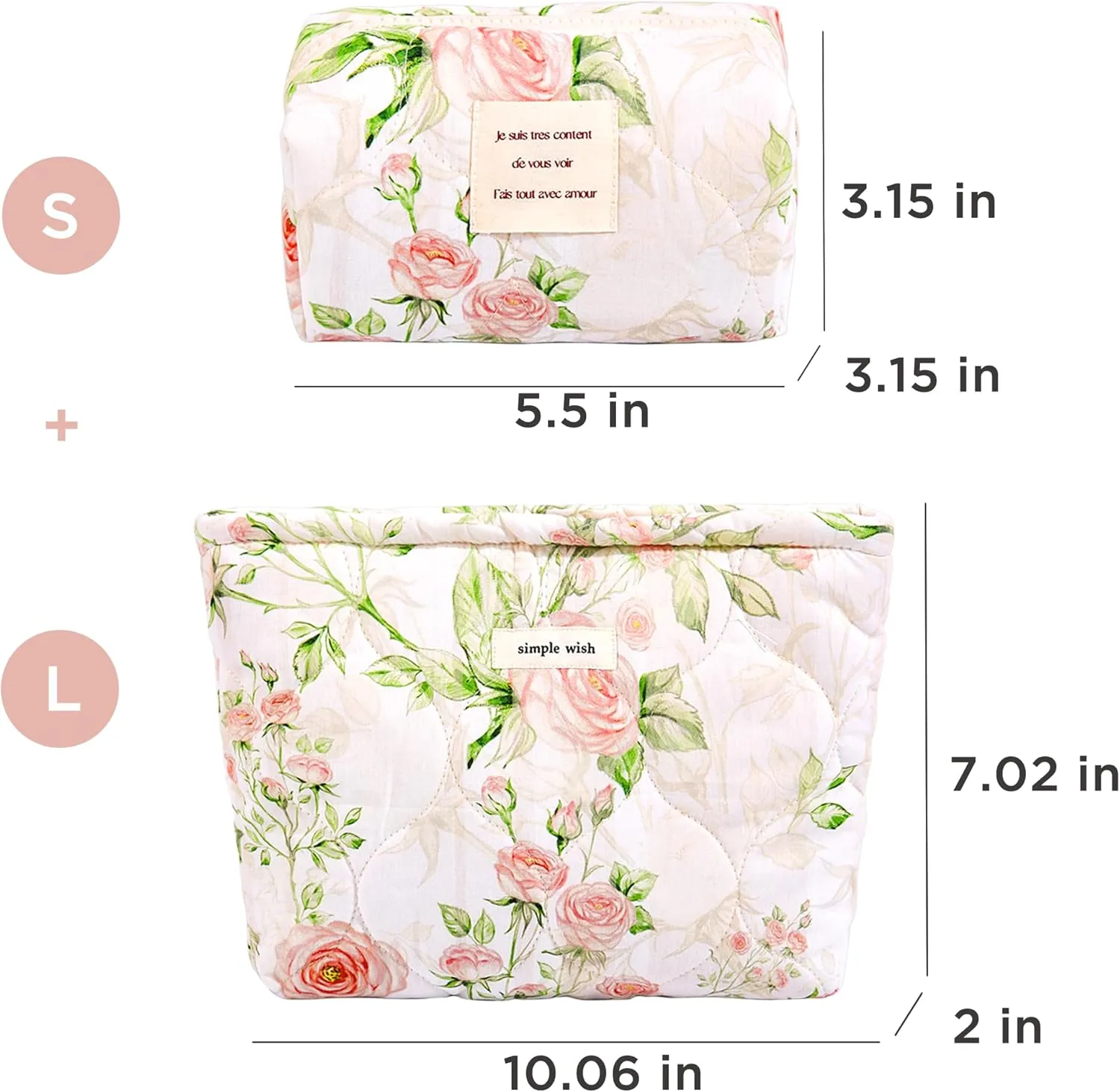 2 Pcs Floral Makeup Bag Large Travel Cotton Quilted Cosmetic Makeup Bag Organizer, Cute Coquette Aesthetic Zipper Portable Pouch Purse Storage Toiletry Bag for Women Girls accessories