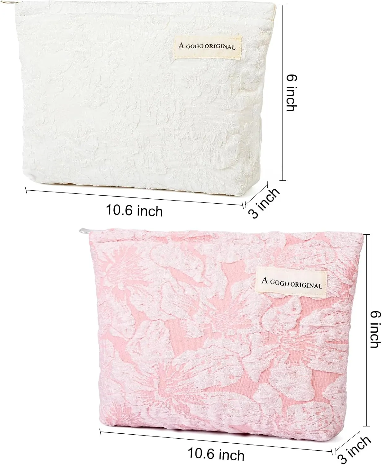 2 Pieces Flower Makeup Bag Large Floral Cosmetic Bag Capacity Canvas Travel Toiletry Bag Organizer Cute Makeup Brushes Aesthetic Accessories Storage Bag for Women, Flower L White Pink