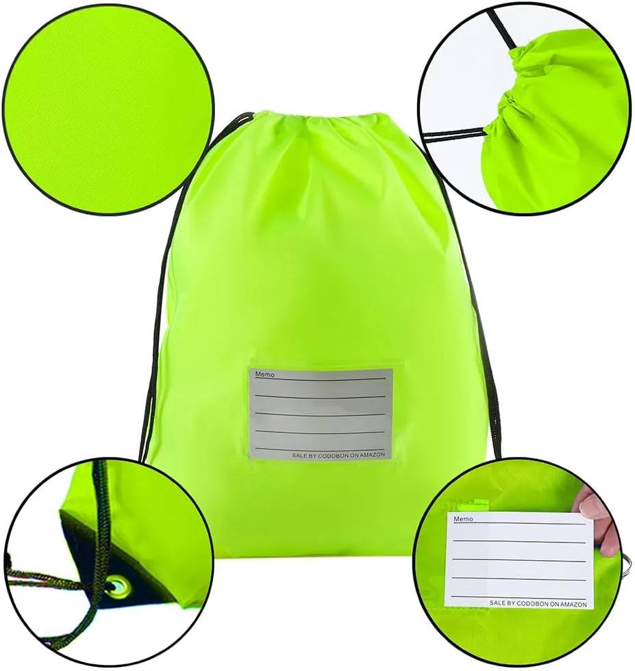 20 Pcs Drawstring Bags,Bulk Draw String Backpack, DIY Gym Sports Cinch Bag Sackpack for Women Men, Fluorescent Green