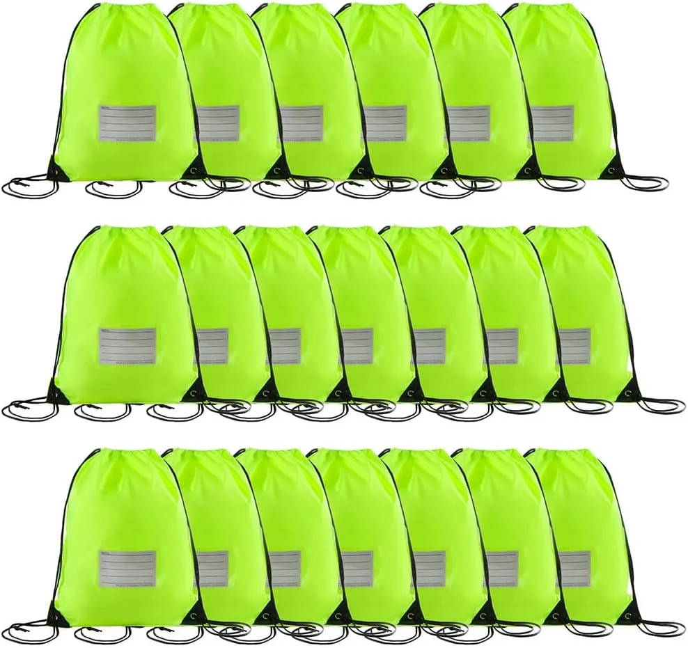 20 Pcs Drawstring Bags,Bulk Draw String Backpack, DIY Gym Sports Cinch Bag Sackpack for Women Men, Fluorescent Green