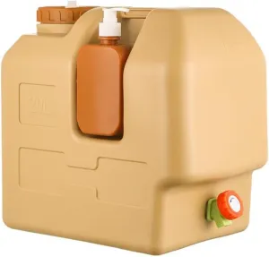 20L Water Container with Spigot Water Jug for Outdoor Handwashing Emergency, 34.5cmx23.5cmx34cm, Brown