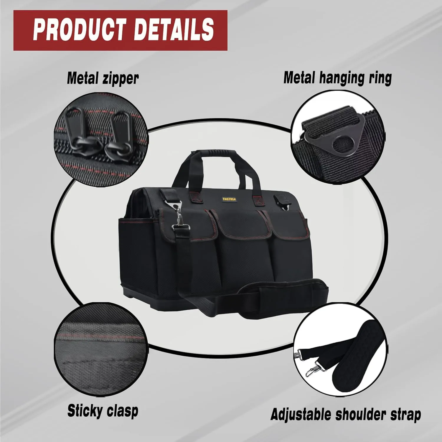 22-inch Heavy Duty Bottom Tools Bag With Wide Mouth For Tool Storage, Carrier and Organizer, Tool Bag For Men, Wide Mouth Tote Bag With Inside Pockets (22Inch)