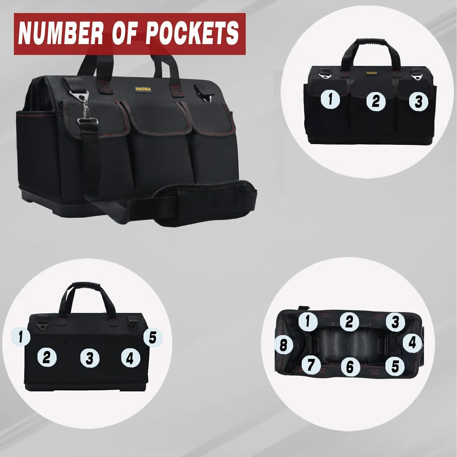 22-inch Heavy Duty Bottom Tools Bag With Wide Mouth For Tool Storage, Carrier and Organizer, Tool Bag For Men, Wide Mouth Tote Bag With Inside Pockets (22Inch)