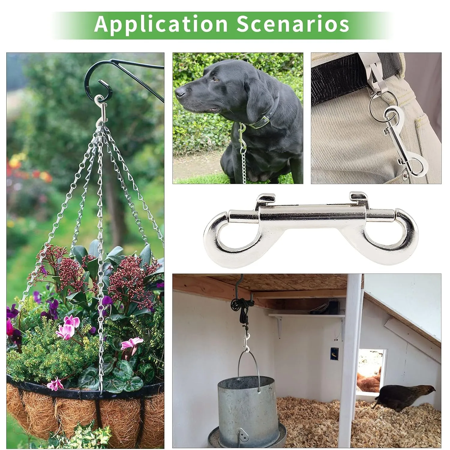 24 Pcs 4.7 Inch Double Ended Bolt Snaps Hook, Zinc Alloy Double Snap Hook Chain Clips for Dog Leash Key Chain Horse Tack Pet Feed Bucket Garage Use, Silver