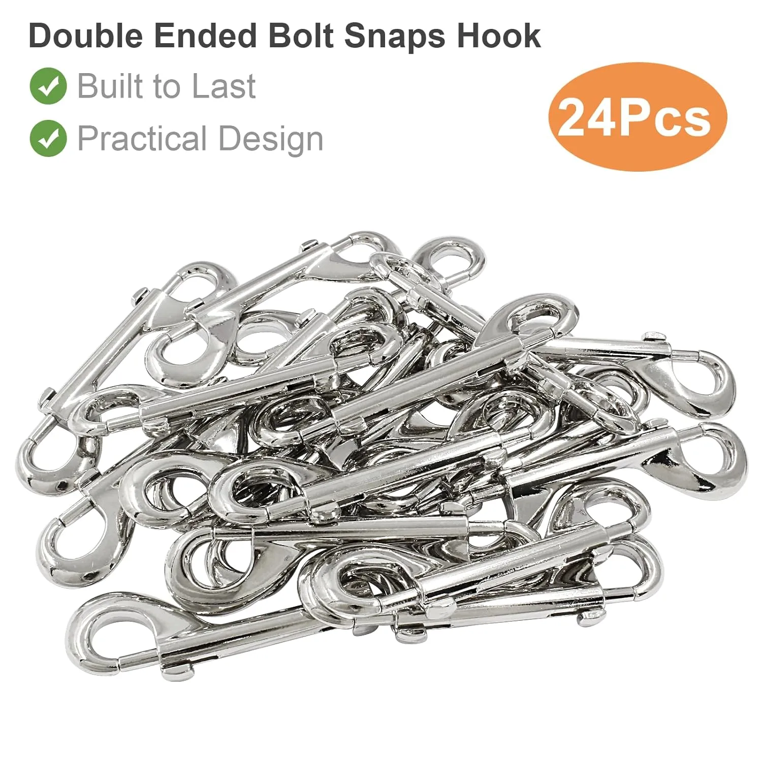 24 Pcs 4.7 Inch Double Ended Bolt Snaps Hook, Zinc Alloy Double Snap Hook Chain Clips for Dog Leash Key Chain Horse Tack Pet Feed Bucket Garage Use, Silver