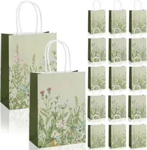 24Pcs Vintage Wildflower Paper Gift Bags Retro Floral Party Favor Bags with Handles Herb Goodie Candy Treat Bags for Wedding Birthday Baby Shower Party Supplies