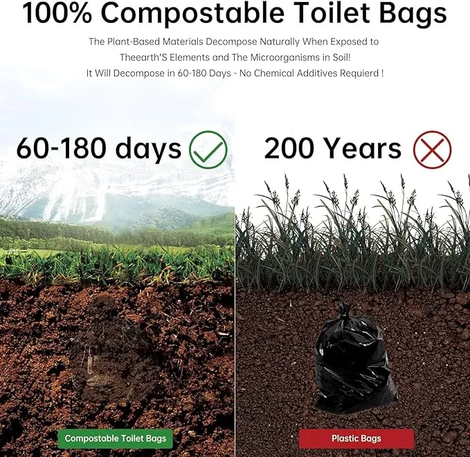 25/50 / 75 Pcs Portable Camping Toilet Bags,5 Gallon Compostable Toilet Replacement Bags for Camping Toilet, Portable Potty Bags for Outdoor Camping