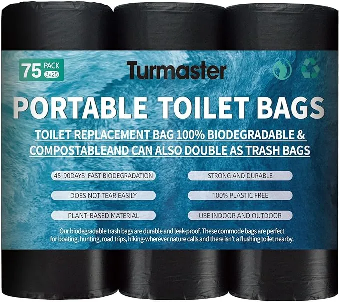 25/50 / 75 Pcs Portable Camping Toilet Bags,5 Gallon Compostable Toilet Replacement Bags for Camping Toilet, Portable Potty Bags for Outdoor Camping