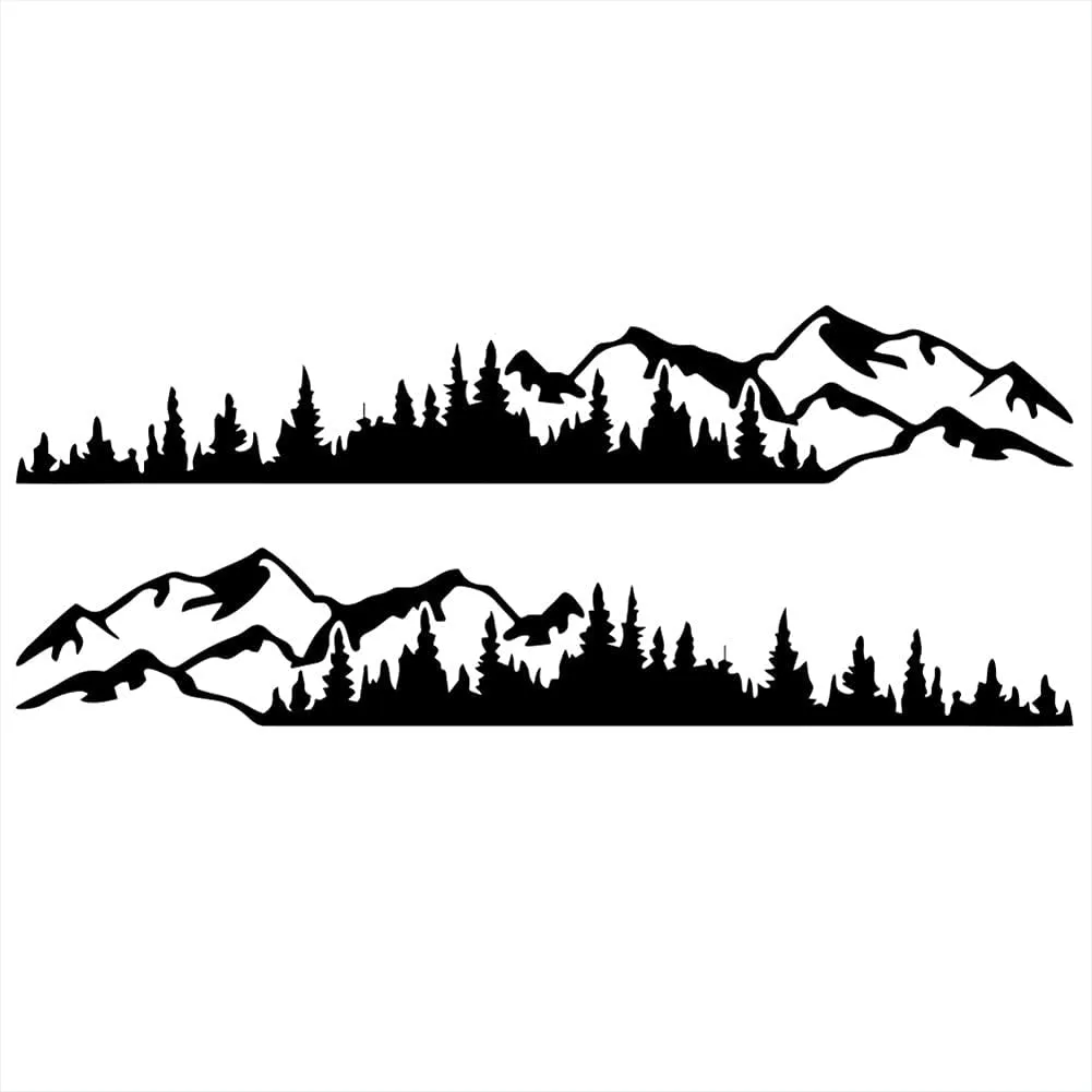 2PCS Mountain Tree Forest Vinyl Decals Car Body Door Side Vinyl Decoration for SUV Off-Road Car Body Sticker (Black, 74.67 * 12.61in)