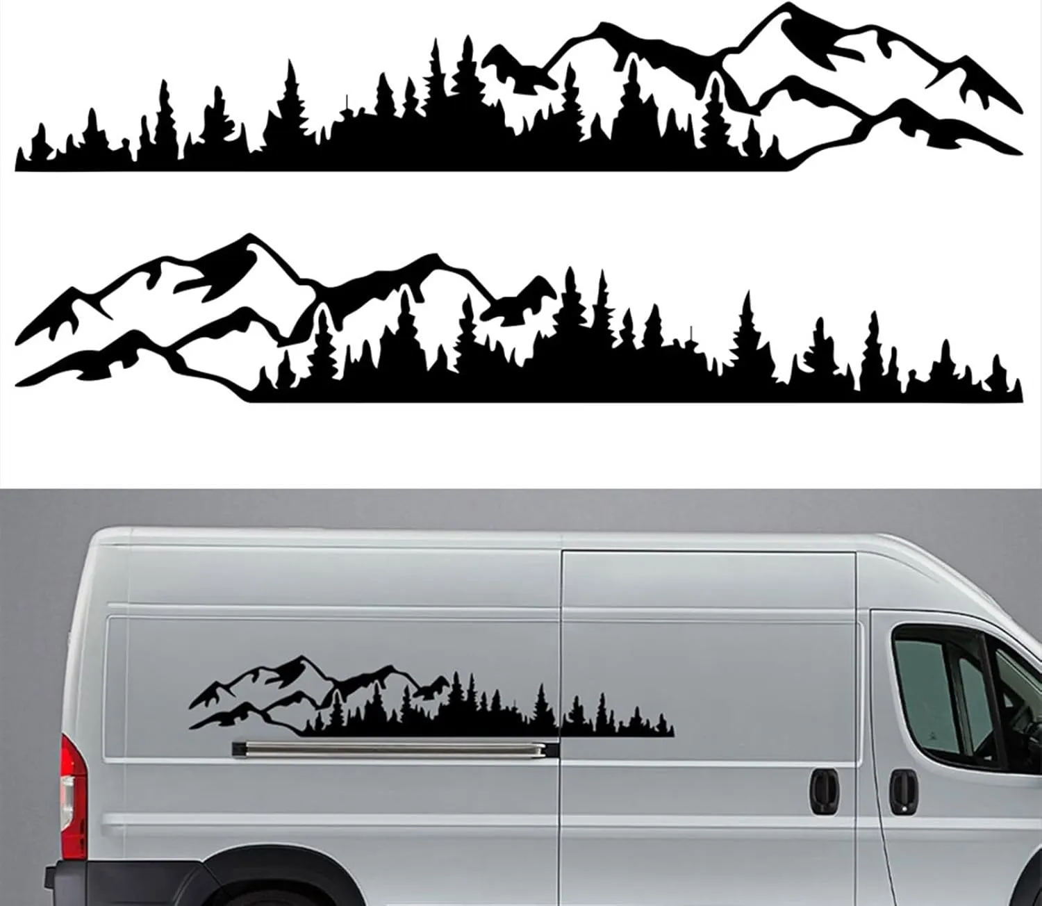 2PCS Mountain Tree Forest Vinyl Decals Car Body Door Side Vinyl Decoration for SUV Off-Road Car Body Sticker (Black, 74.67 * 12.61in)